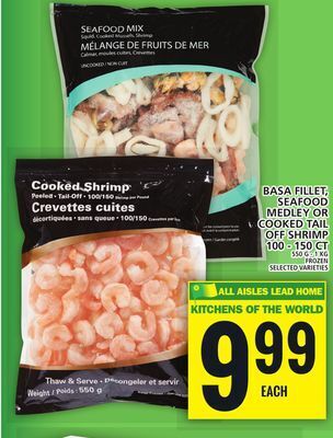 Food Basics Basa fillet, seafood medley or cooked tail off shrimp 100 - 150 ct offer
