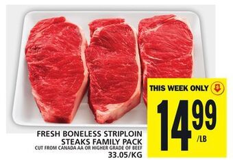 Food Basics Fresh boneless striploin steaks family pack offer
