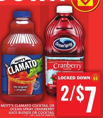 Food Basics Mott's clamato cocktail or ocean spray cranberry juice blends or cocktail offer