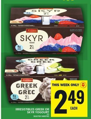 Food Basics Irresistibles greek or skyr yogourt offer