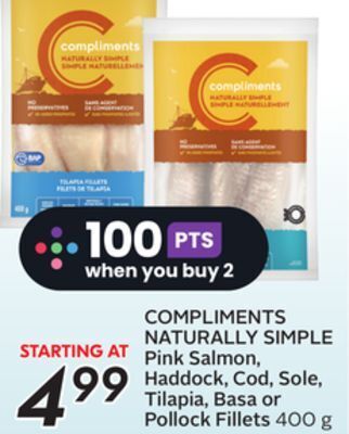 Sobeys Naturally simple pink salmon, haddock, cod, sole, tilapia, basa or pollock fillets offer