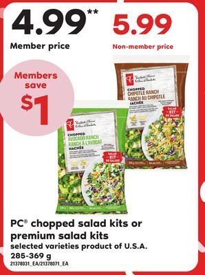Independent Grocer Pc chopped salad kits or premium salad kits, 285-369 g offer