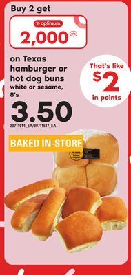 Independent Grocer Texas hamburger or hot dog buns, 8's offer