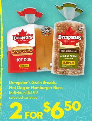 Longo's Dempster's grain breads, hot dog or hamburger buns offer