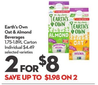 Longo's Earth's own oat & almond beverages offer