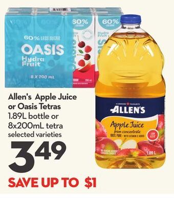Longo's Allen's apple juice or oasis tetras offer