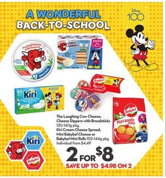 Longo's The laughing cow cheese, cheese dippers with breadsticks 120-140g pkg, kiri cream cheese spread, mini babybel cheese or babyb offer