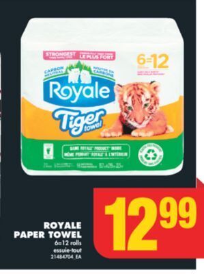 No Frills Royale paper towel, 6=12 rolls offer