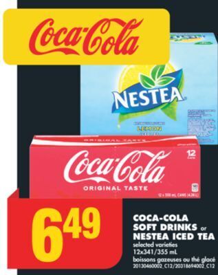 No Frills Coca-cola soft drinks or nestea iced tea, 12x341/355 ml offer