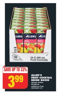 No Frills Allen's fruit cocktail drink boxes, 24x200 ml offer