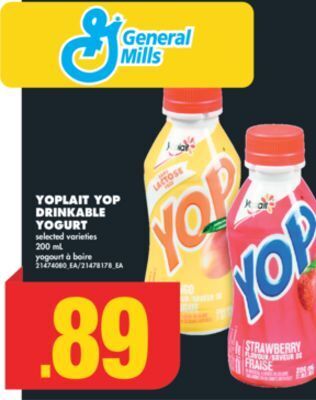 No Frills Yoplait yop drinkable yogurt, 200 ml offer