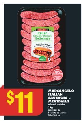 No Frills Marcangelo italian sausages or meatballs, 1 kg offer