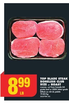 No Frills Top blade steak boneless club size or roast offer