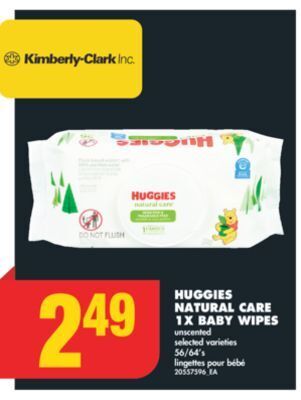 No Frills Huggies natural care 1x baby wipes, 56/64's offer
