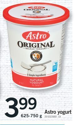 Fortinos Astro yogurt, 625-750 g offer