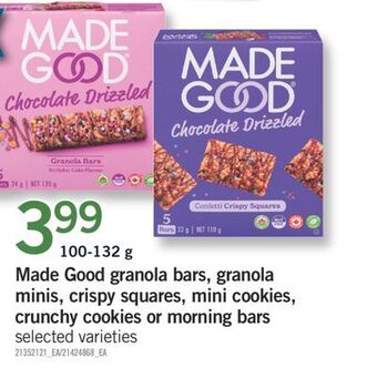Fortinos Made good granola bars, granola minis, crispy squares, mini cookies, crunchy cookies or morning bars, 100-132 g offer