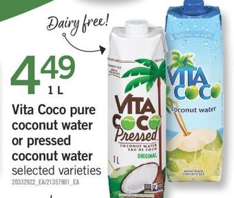 Fortinos Vita coco pure coconut water or pressed coconut water, 1 l offer
