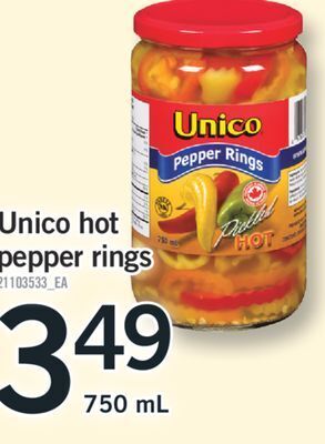 Fortinos Unico hot pepper rings, 750 ml offer