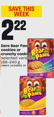 Loblaws Dare bear paws cookies or crunchy cookies, 168-240 g offer