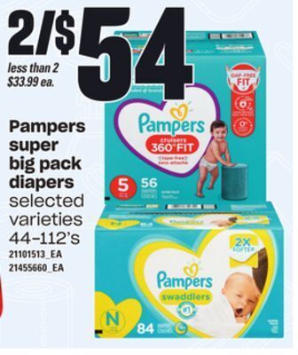 Loblaws Pampers super big pack diapers, 44-112's offer