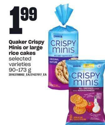 Loblaws Quaker crispy minis or large rice cakes, 90-173 g offer