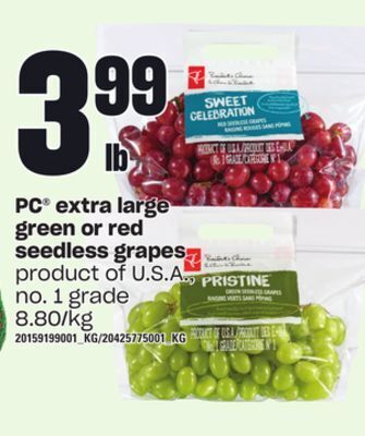 Loblaws Pc extra large green or red seedless grapes offer
