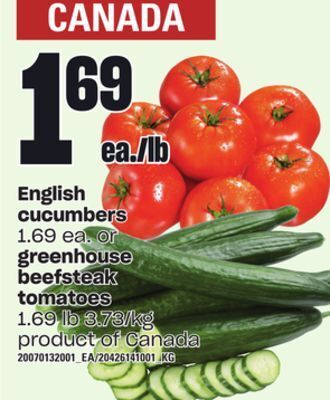 Loblaws English cucumbers or greenhouse beefsteak tomatoes offer