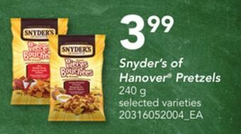 Loblaws Snyder's of hanover pretzels, 240 g offer