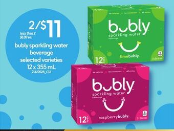 Loblaws Bubly sparkling water beverage, 12 x 355 ml offer