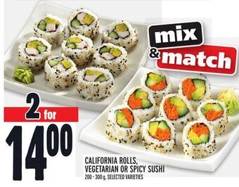 Metro California rolls, vegetarian or spicy sushi offer