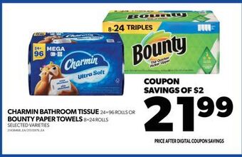 Real Canadian Superstore Charmin bathroom tissue, 24=96 rolls or bounty paper towels, 8=24 rolls offer