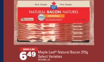 Real Canadian Superstore Maple leaf natural bacon, 375g offer