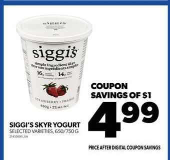 Real Canadian Superstore Siggi's skyr yogurt, 650/750 g offer