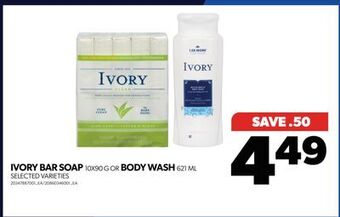 Real Canadian Superstore Ivory bar soap, 10x90 g or body wash, 621 ml offer