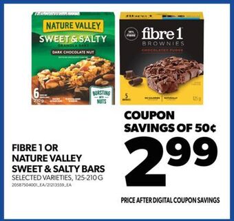 Real Canadian Superstore Fibre 1 or nature valley sweet & salty bars, 125-210 g offer