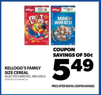 Real Canadian Superstore Kellogg's family size cereal, 480-650 g offer