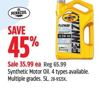 Canadian Tire Pennzoil synthetic motor oil offer