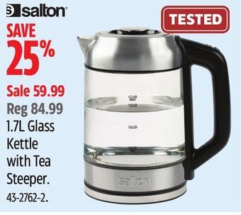 Canadian Tire Salton 1.7l glass kettle with tea steeper offer