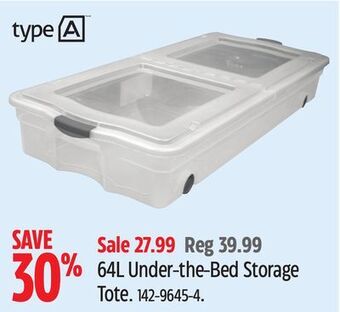 Canadian Tire Type a 64l under-the-bed storage tote offer