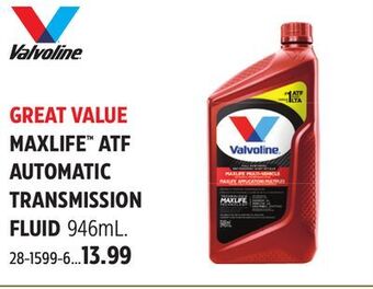 Canadian Tire Valvoline maxlife atf automatic transmission fluid offer