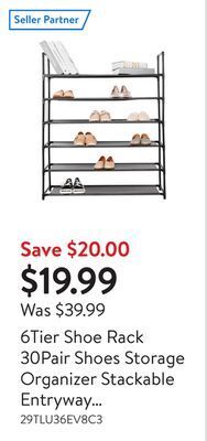 Walmart 6tier shoe rack 30pair shoes storage organizer stackable entryway shoes shelf black offer
