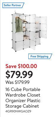 Walmart 16 cube portable wardrobe closet organizer plastic storage cabinet offer