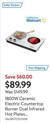 Walmart 1800w ceramic electric countertop burner dual infrared hot plates induction cooktop stainless steel cooker with adjustable te offer