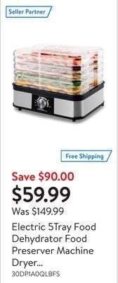 Walmart Electric 5tray food dehydrator food preserver machine dryer dehydrators with temperature control and highheat circulation offer