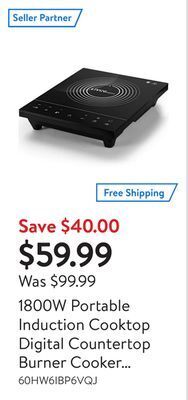 Walmart 1800w portable induction cooktop digital countertop burner cooker with kids safety lock touch sensor control and 6 preset fun offer