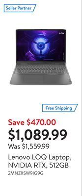 Walmart Lenovo loq laptop, nvidia rtx, 512gb offer