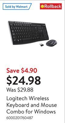 Walmart Logitech wireless keyboard and mouse combo for windows offer