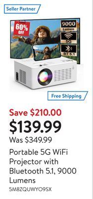 Walmart Portable 5g wifi projector with bluetooth 5.1, 9000 lumens offer