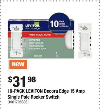 Home Depot 10-pack leviton decora edge 15 amp single pole rocker switch offer