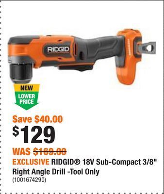 Home Depot Exclusive ridgid 18v sub-compact 3/8 right angle drill -tool only offer